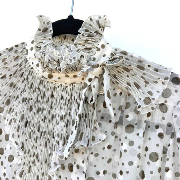 Vintage Ted Lapidus Paris Haute Couture Polka Dot Sheer Ruffle Pleated Blouse 36 - Picture 6 of 8